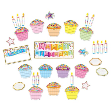 ASHLEY PRODUCTIONS Smart Poly Birthday Mini Bulletin Board Set, Confetti, 33 Pieces 96003